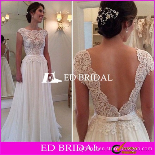 CE1203 Best Selling Cheap Low Back Simple Lace Chiffon Skirt Wedding Dress Wholesaler